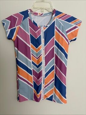 SwimZip Women’s UV Rash Guard Swim Suit - Blue, Purple & Orange